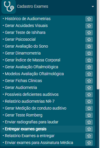 Acesso ao menu de exames