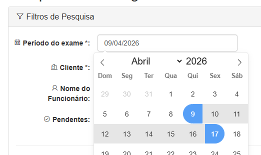 Seleção do período de exames